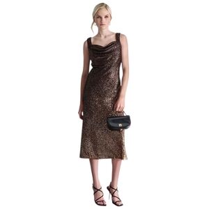 DKNY Women's Cowl-Neck Sleeveless Sequin Midi Dress Bronze Brown Sizes 12,‎ 14
